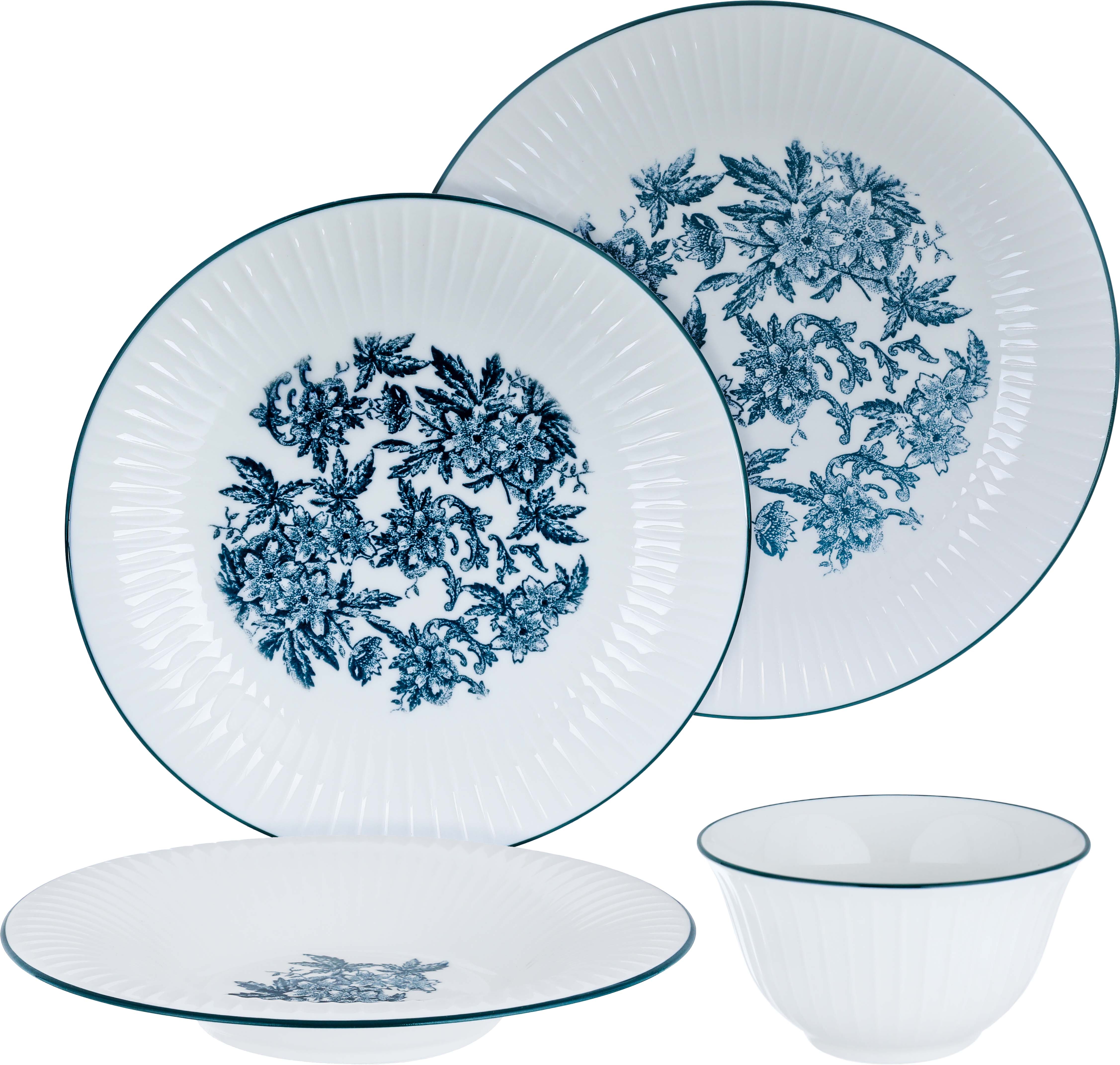 طقم سفرة بورسلان بنقش أزرق السيف غاليري، 24 قطعة - أبيض product image 1