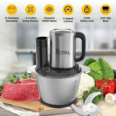 مفرمة رويال، 400 واط، 3 لتر، 3 سرعات، RA-CHPS-308 - فضي اسود product image 4