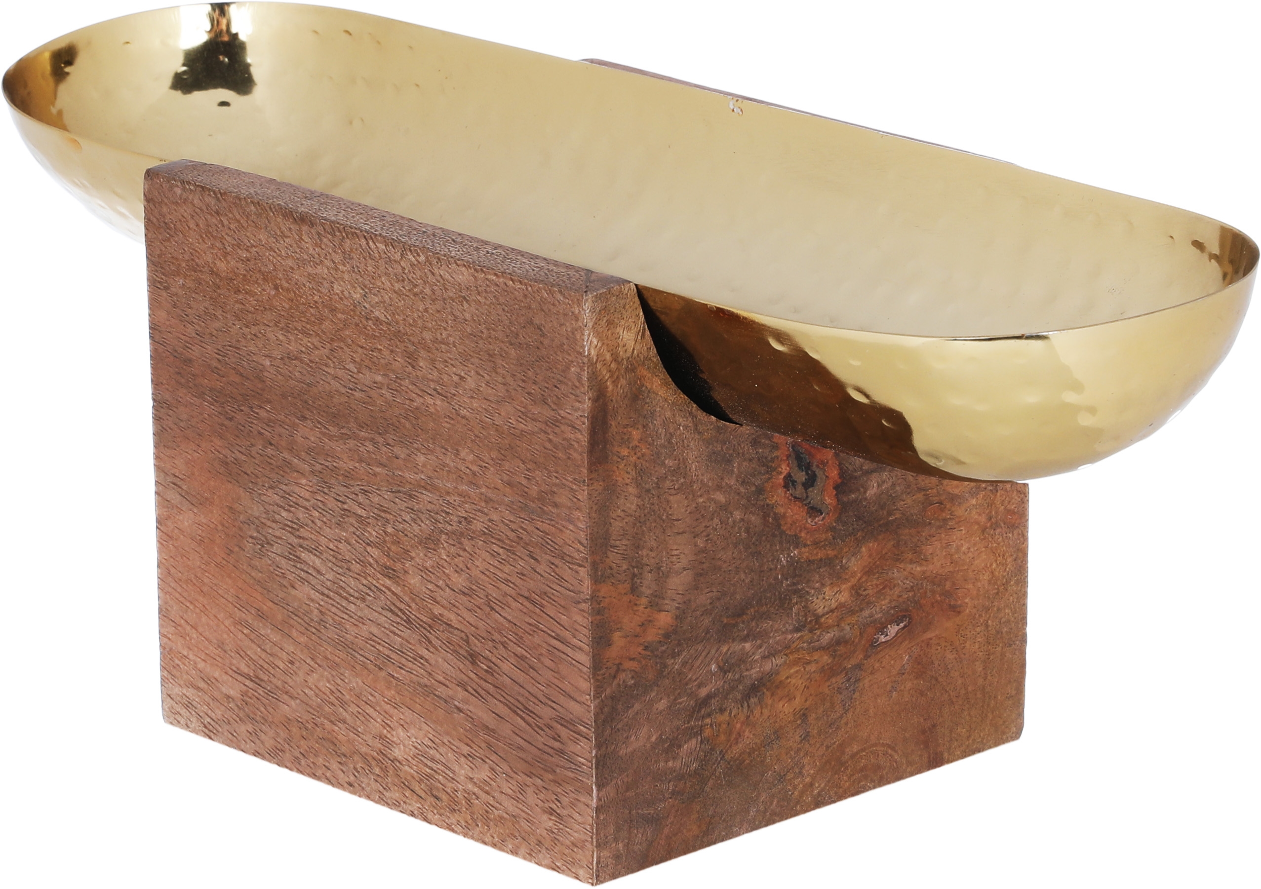 Al Saif Gallery steel dessert plate, 13 x 10 x 31 cm, oval, with a wooden base - gold product image 3