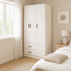 MDF Wood Wardrobe, 200×120×54 Cm, Three Doors, 2 Drawers - White product image