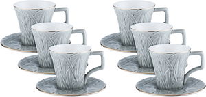 Al Saif Gallery ceramic coffee cup set, engraved with golden script, with saucer, 12 pieces - light gray product image