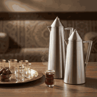 Al Saif Gallery Al Dana Thermos Set, 2 Pieces, 0.7/1 Liter, Glass Inner Material, Transparent Handle, Press Lid - Silver product image 7