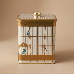 Al Saif Gallery steel can, 1.8 litres, square, with lid, bird pattern - white product image