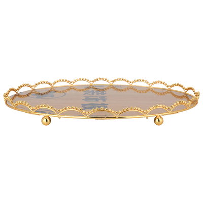 طوفرية تقديم خشب السيف غاليري، 47x35.5x4.4 سم، بيضاوي، حواف ذهبي - خشبي فاتح product image 3