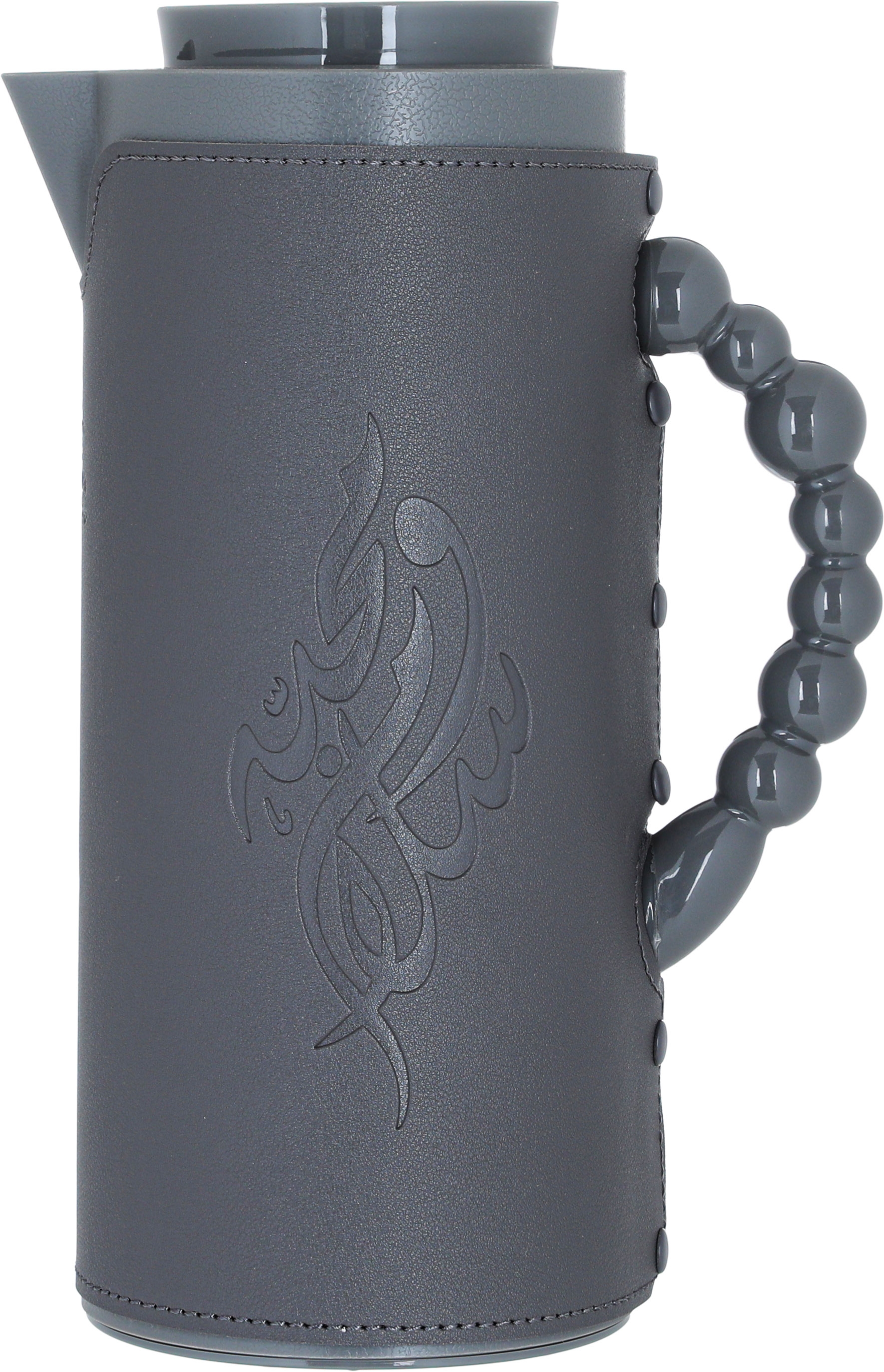 Al Saif Gallery Royal 7 glass thermos, 1 liter, with leather cover, glass inner shell, plastic outer shell - gray product image