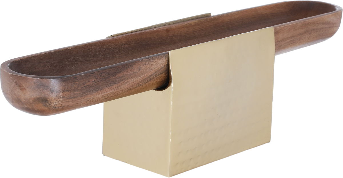 Al Saif Gallery wooden sweet dish, 13 x 10 x 49 cm, oval, steel base - wood product image