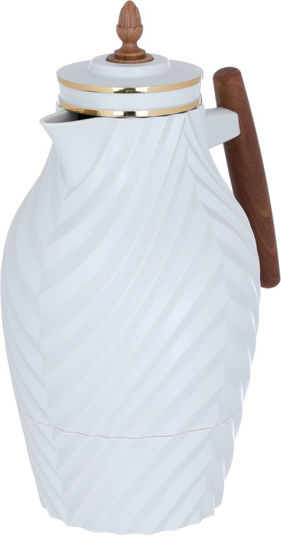 ترمس نورة إفرست، 1 لتر، يد خشبي، حافظة داخلية زجاج حراري، ضغاط - رمادي فاتح product image 3