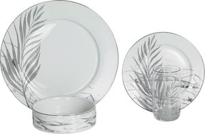 طقم عشاء بورسلان زجاج السيف غاليري، 24 قطعة، مشجر - ابيض فضي product image