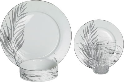 طقم عشاء بورسلان زجاج السيف غاليري، 24 قطعة، مشجر - ابيض فضي product image 1