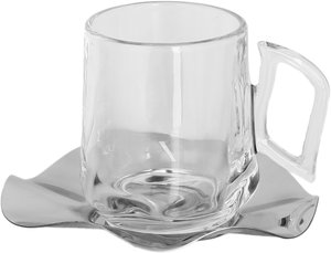 طقم بيالات شاي زجاج السيف غاليري، 12 قطعة، صحون استيل - شفاف فضي product image 2