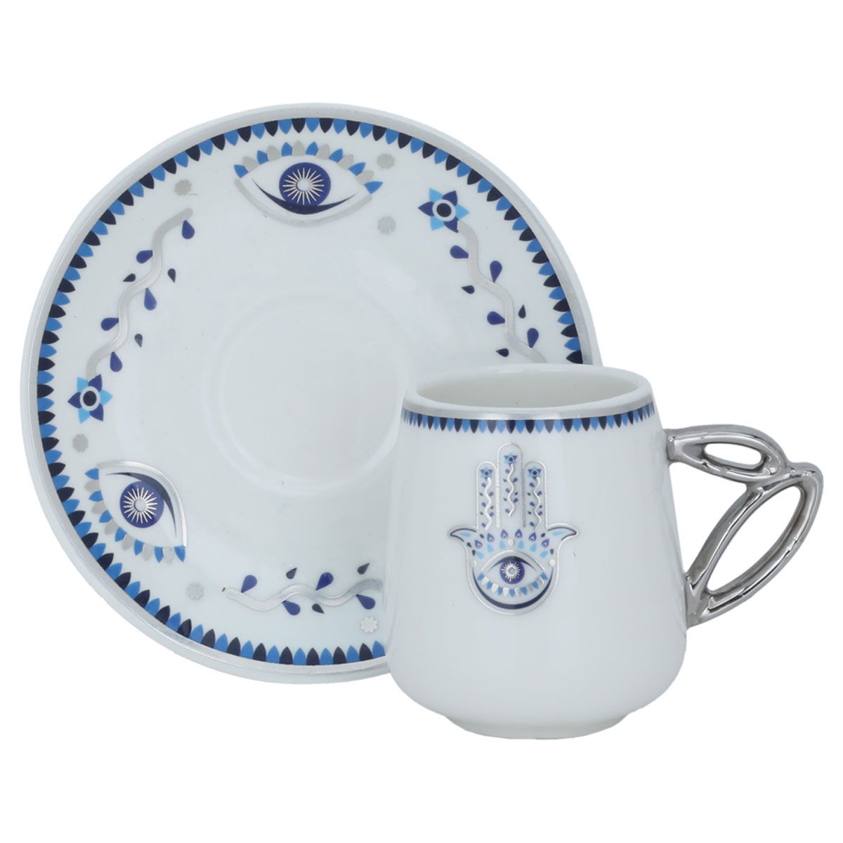 Al Saif Gallery porcelain coffee cup set, eye pattern, with saucer, 12 pieces - white product image