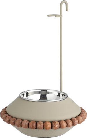 Al Saif Gallery Stainless Steel Spoon Holder, Round, Decorated With Wooden Beads, 18X18X25 Cm - Beige Brown product image