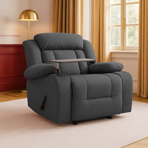 كرسي استرخاء خشب سويدي باك كومفورت، 100×77×104 سم، قماش كتان - رمادي داكن product image