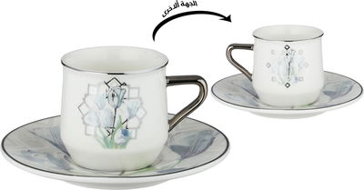 طقم فناجين قهوة تركي بورسلان السيف غاليري، 13 سم، 12 قطعة، صحون، مسكة يد - متعدد الألوان product image 2