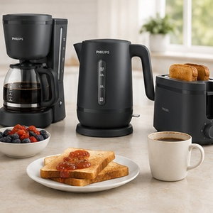 طقم إفطار فيليبس، محمصة فيليبس، 650 واط، شريحتان، HD2510/90 - أسود - غلاية كهربائية فيليبس، 1.7 واط، 2200 واط - أسود - ماكينة صنع القهوة بالتنقيط فيليبس، 1.2 لتر، 1000 واط، HD7430/90 - أسود product image 2