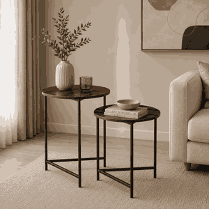 طقم طاولات خشب MDF و معدن، قطعتين - بني اسود product image