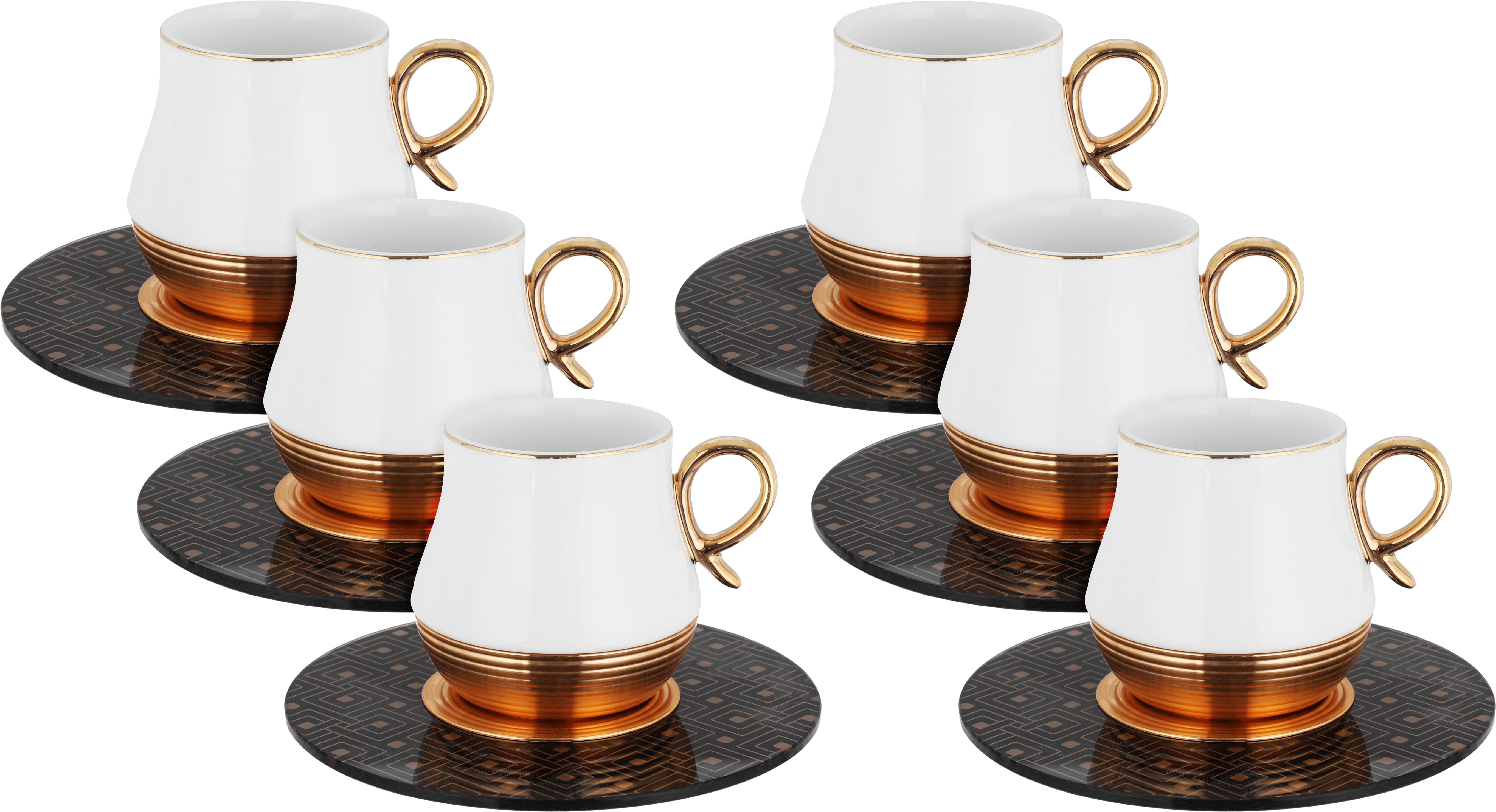 Al Saif Gallery porcelain coffee cup set, 12 pieces, black and gold saucer - colorful product image