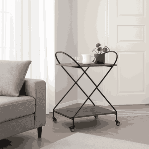 عربة تقديم الطعام معدن و خشب، 72×40×78 سم، 2 رف، عجلات دوارة 360 - رمادي product image