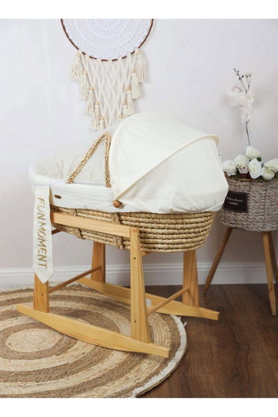 سرير موسى قطن فان مومنت، 76×42×76 سم، حامل هزاز - ابيض بيج product image 2