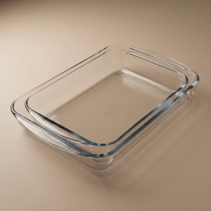 طقم صينية طهي زجاج بايركس، 2 قطعة، مستطيل - شفاف product image