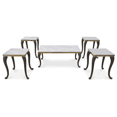 طقم طاولات سيراميك و معدن، 5 قطع - اسود ذهبي ابيض product image 2