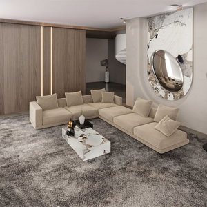 Modern L-shaped Swedish wood sofa, 330 x 250 cm, Chanel fabric - Beige product image