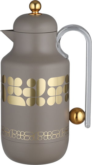 Al Saif Gallery Kkozami Thermos, 1 Liter, Glass Interior, Transparent Handle, Push-Button Lid - Gold Cappuccino product image 2