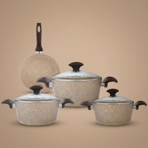 طقم قدور جرانيت بغطاء زجاجي فالز، 7 قطع، تركي - بني فاتح product image