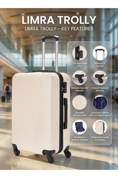 طقم شنط سفر ABS ليمرا، 3 مقاسات، 4 عجلات، زاويه 360 درجة، OT-2022 - بيج product image 2