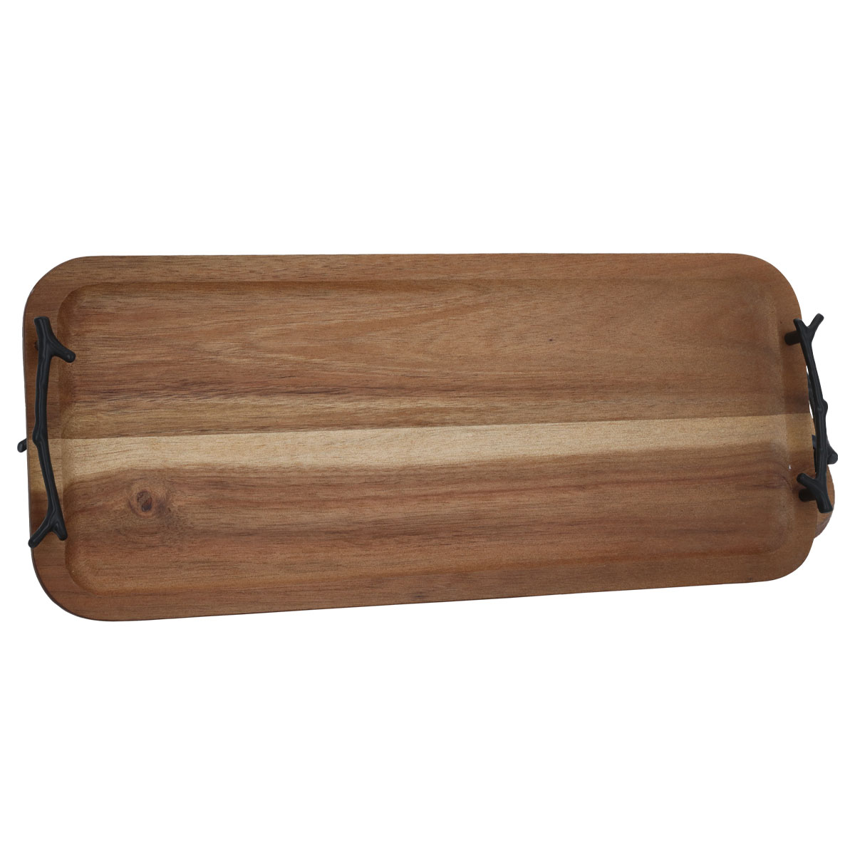 Al Saif Gallery wooden tray with black steel handle, 47x20x2 cm, rectangle - dark brown product image