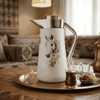 Al-Saif Gallery Al-Huda Stainless Steel Thermos, 1 Liter, Silver Handle, Push Button - White product image 2