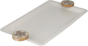 Alsaif Gallery Stainless Steel Serving Tray with Wooden Handles, 50.5 x 26 x 3.5 cm, Rectangular - Cream product image 2