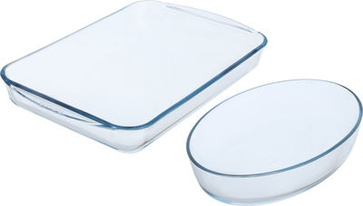 طقم صواني زجاج بايركس، قطعتين، مستطيل وبيضاوي - شفاف product image 1