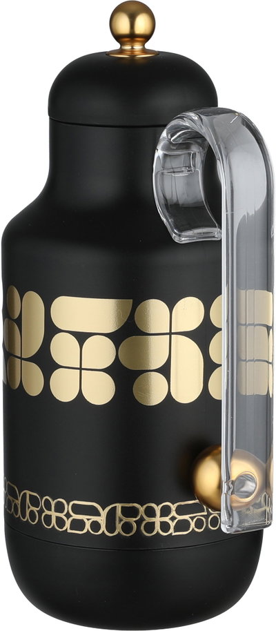 Al Saif Gallery Kkozami Thermos, 1 Liter, Glass Interior, Transparent Handle, Push-Button Lid - Black And Gold product image 3