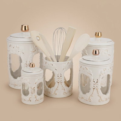 Al Saif Gallery Porcelain Spice Box Set, 5 Pieces - Golden White product image 1