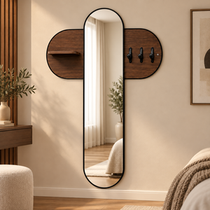 مرآة مدخل منزل زجاج، 80×120×30 سم، لوح تعليق خشبي، خطافات تعليق معدنية - بني product image