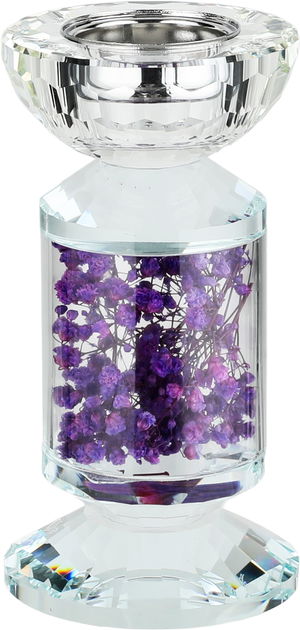 مبخرة زجاج السيف غاليري، مزينة زهور موف، 8x8x15 سم - شفاف product image