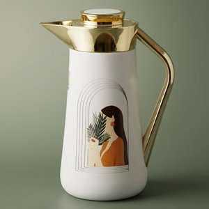 Al-Saif Gallery Al-Huda Stainless Steel Thermos, 0.7 Liter, Gold Handle, Self-Service, Push-Button - White product image