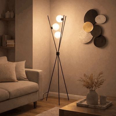 اباجورة ارضية معدن، 170x45 سم، 3 كرات - ابيض اسود product image 2