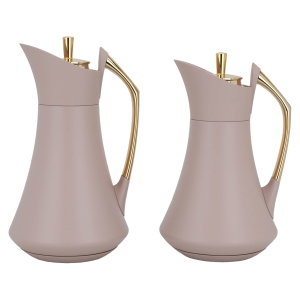 Al Saif Gallery Karma thermos set, two pieces, 1 liter, thermal glass inner container, steel outer shell - light brown product image 2