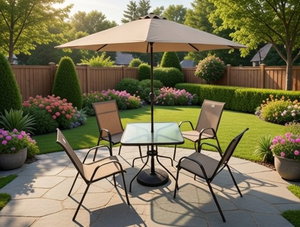 طاولة مظلية حديد ،100×100×75 سم، 4 كراسي - بني product image 2