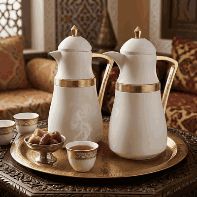 Al Saif Gallery Najd thermos set, 1/1 liter, thermal glass inner shell, plastic outer shell - silver white product image 2