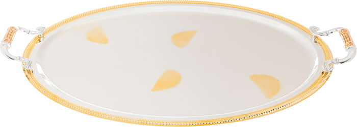 Al Saif Gallery steel tray set, 3 pieces, oval, gold-silver engraved product image 2