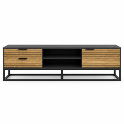طاولة تلفزيون، 50×180×40 سم، خشب MDF، إطار معدن، أدراج - بني خشبي فاتح product image 3