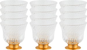 طقم فناجين قهوة عربي مع صحون زجاج امبير، 12 قطعة، 80 مل، قاعدة ذهبي - شفاف product image