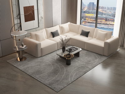 Modern Swedish wood sofa, 300 x 300 cm, Chanel fabric - off-white product image 4