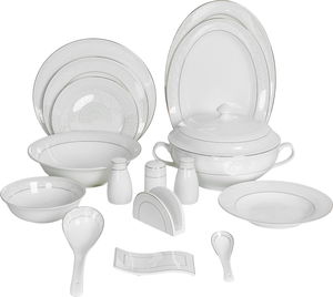 طقم تقديم سفرة بورسلان السيف غاليري، 86 قطعة - أبيض فضي product image