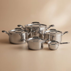 طقم قدور استيل روكي، 10 قطع، يد سيلكون - فضي product image