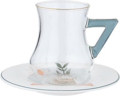 طقم تقديم شاي وقهوة زجاج وبورسلان السيف غاليري، 18 قطعة - شفاف أبيض product image 3