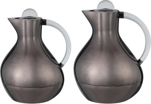 Al Saif Gallery Layal Thermos Set, 0.6/0.9 Liter, 2 Pieces, Glass Interior, Plastic Exterior, Transparent Handle, Push Button - Transparent Black product image 2